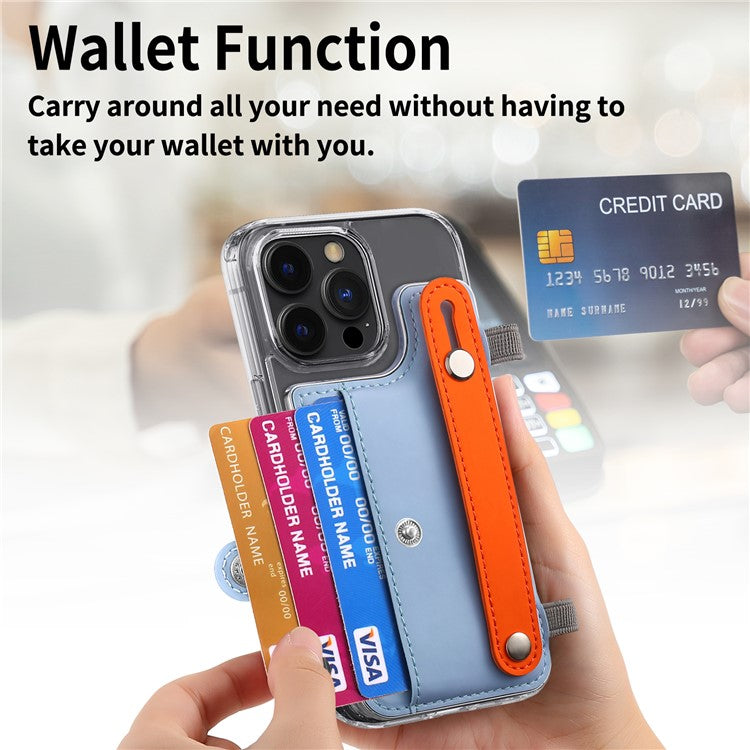 Phone Card Holder Wristband Kickstand PU Leather Phone Card Bag - Baby Blue