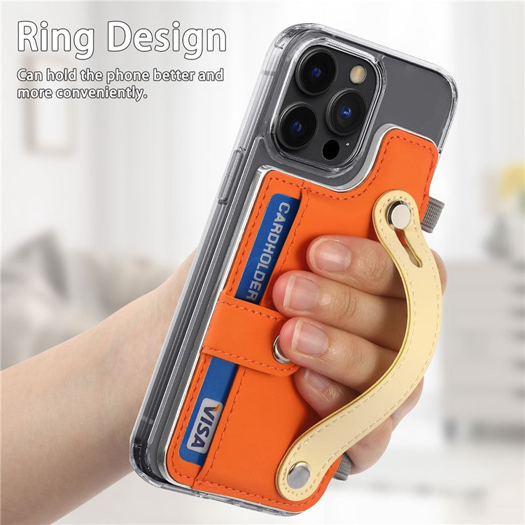 Phone Card Holder Wristband Kickstand PU Leather Phone Card Bag - Orange