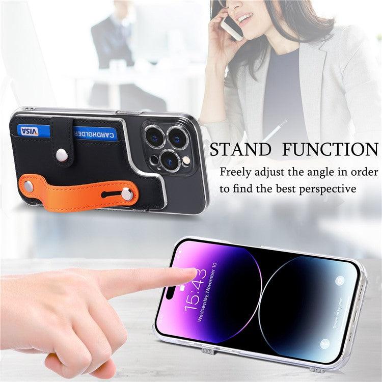 Phone Card Holder Wristband Kickstand PU Leather Phone Card Bag - Black