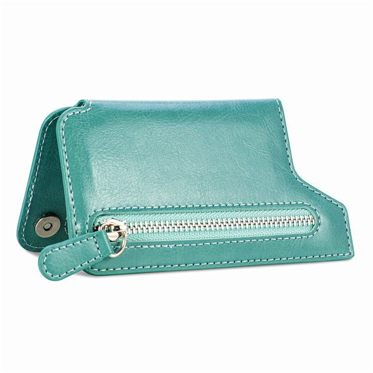 Phone Zipper Wallet Card Bag PU Leather Adhesive Kickstand Card Holder - Green