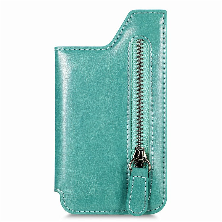 Phone Zipper Wallet Card Bag PU Leather Adhesive Kickstand Card Holder - Green