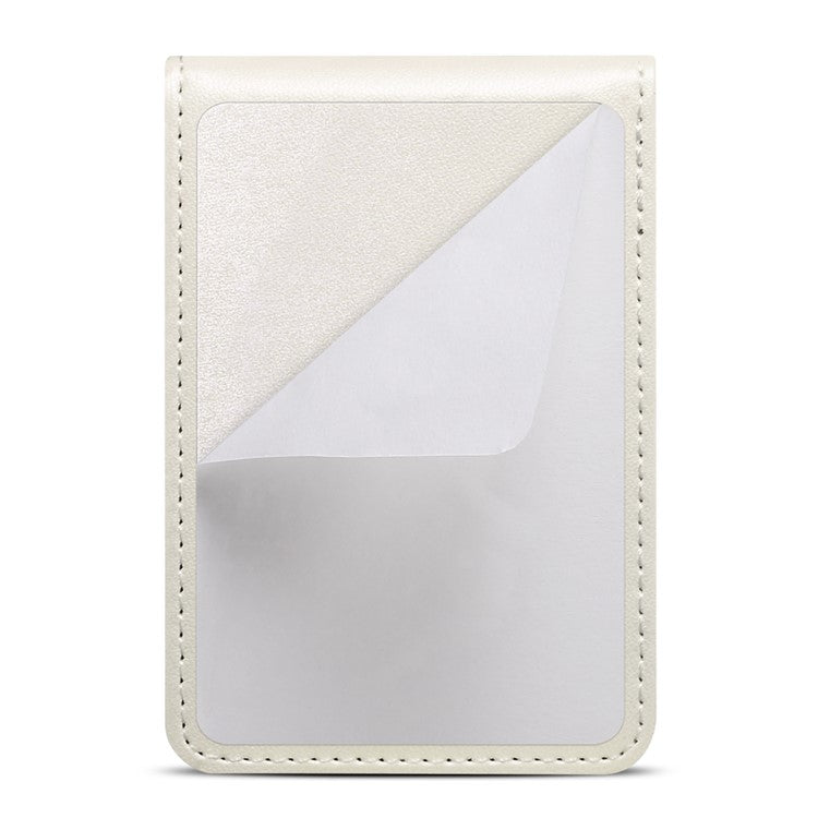 Adhesive Card Holder for Smart Phones Leather Card Bag with RFID Blocking, Kickstand - White