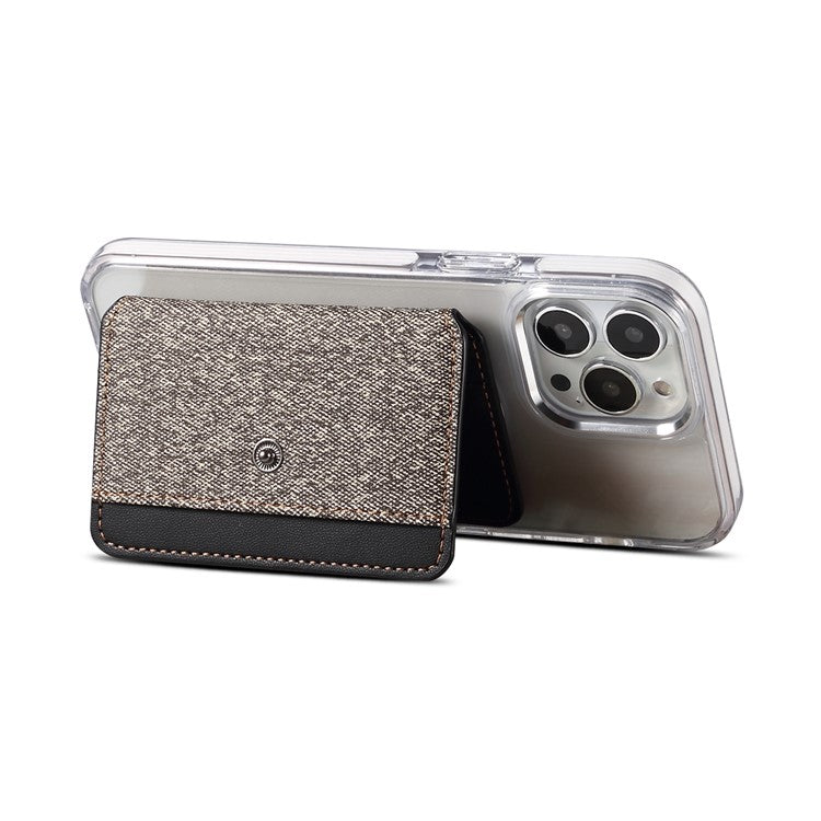 Color Matching Adhesive Card Holder for Mobile Phones Leather Card Bag with Kickstand - Grey