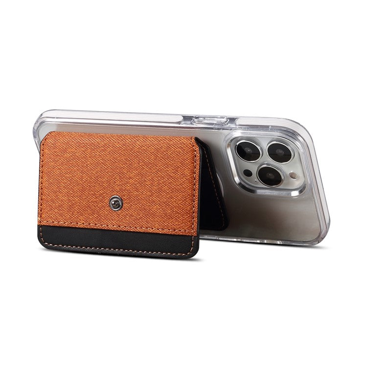 Color Matching Adhesive Card Holder for Mobile Phones Leather Card Bag with Kickstand - Brown