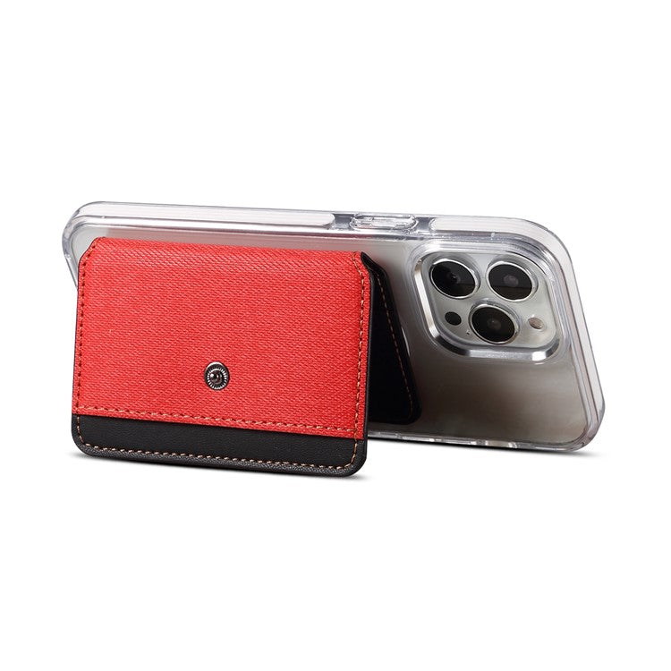 Color Matching Adhesive Card Holder for Mobile Phones Leather Card Bag with Kickstand - Red