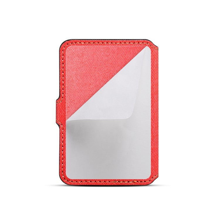 Color Matching Adhesive Card Holder for Mobile Phones Leather Card Bag with Kickstand - Red