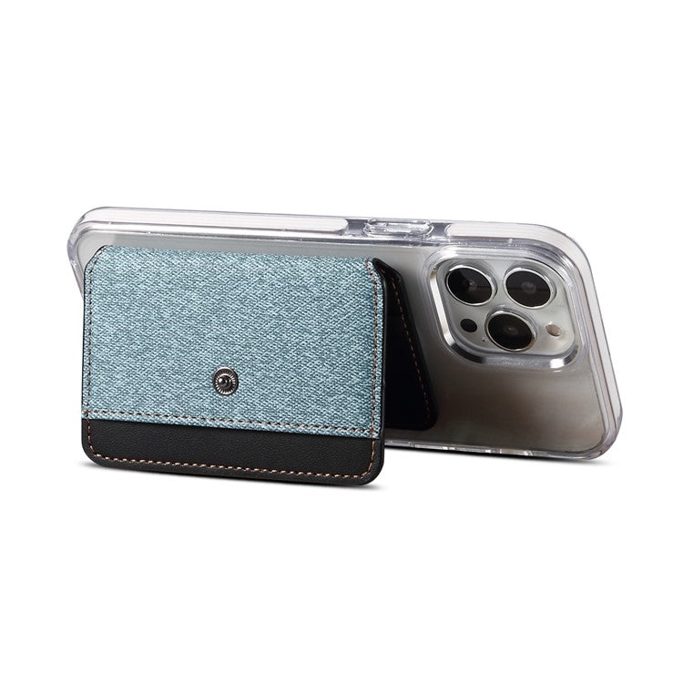 Color Matching Adhesive Card Holder for Mobile Phones Leather Card Bag with Kickstand - Blue