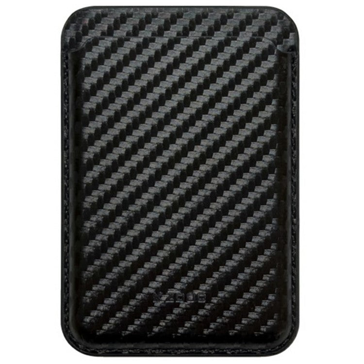 KZDOO Carbon Fiber Texture Magnetic Card Holder Compatible with MagSafe Cell Phone Leather Wallet - Black