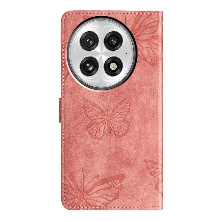 For OnePlus 13 Case Butterfly Design Flip Wallet Leather Phone Cover Skin-Touch - Pink