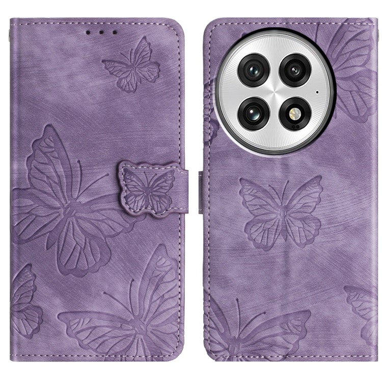 For OnePlus 13 Case Butterfly Design Flip Wallet Leather Phone Cover Skin-Touch - Purple