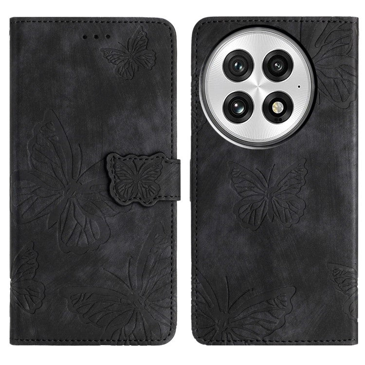 For OnePlus 13 Case Butterfly Design Flip Wallet Leather Phone Cover Skin-Touch - Black