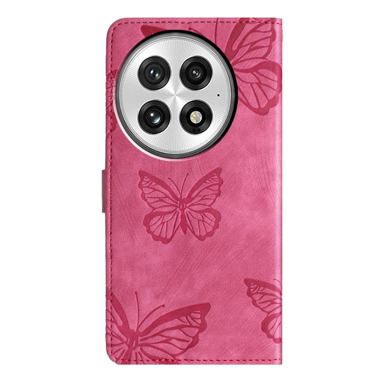 For OnePlus 13 Case Butterfly Design Flip Wallet Leather Phone Cover Skin-Touch - Rose