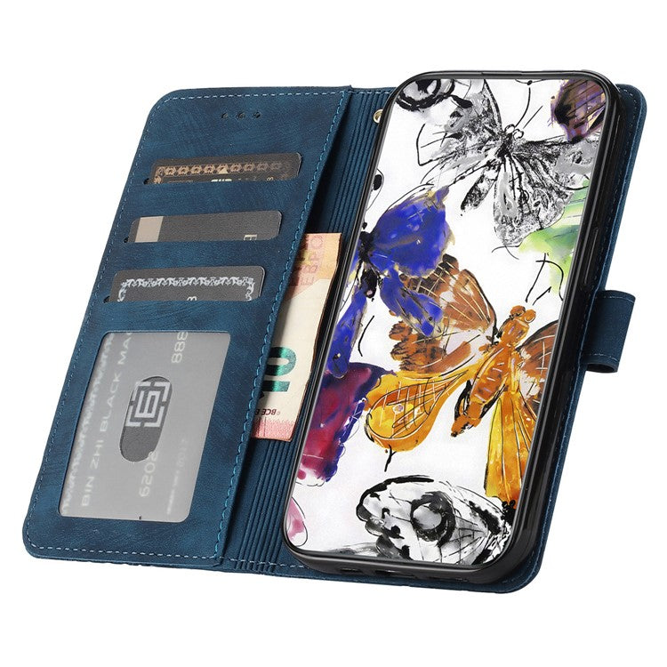 For OnePlus 13 Case Butterfly Design Flip Wallet Leather Phone Cover Skin-Touch - Blue