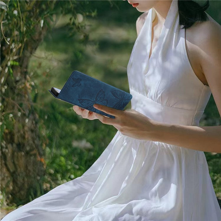 For OnePlus 13 Case Butterfly Design Flip Wallet Leather Phone Cover Skin-Touch - Blue