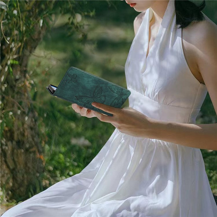 For OnePlus 13 Case Butterfly Design Flip Wallet Leather Phone Cover Skin-Touch - Green