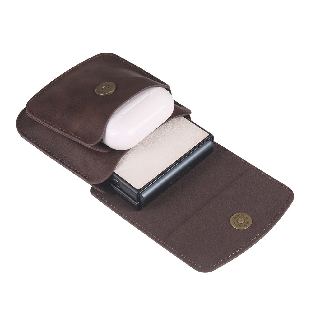 Foldable Waist Bag for Samsung Galaxy Z Flip7 FE 5G / Z Flip6 5G / AirPods 4 , Dual Compartment Compact Belt Pouch Phone Earbuds Holder - Coffee