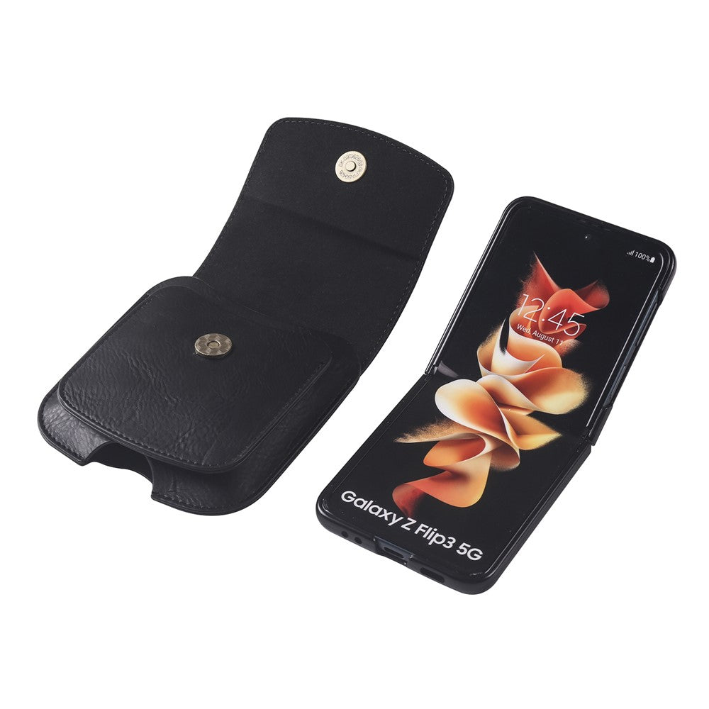 Foldable Waist Bag for Samsung Galaxy Z Flip7 FE 5G / Z Flip6 5G / AirPods 4 , Dual Compartment Compact Belt Pouch Phone Earbuds Holder - Black