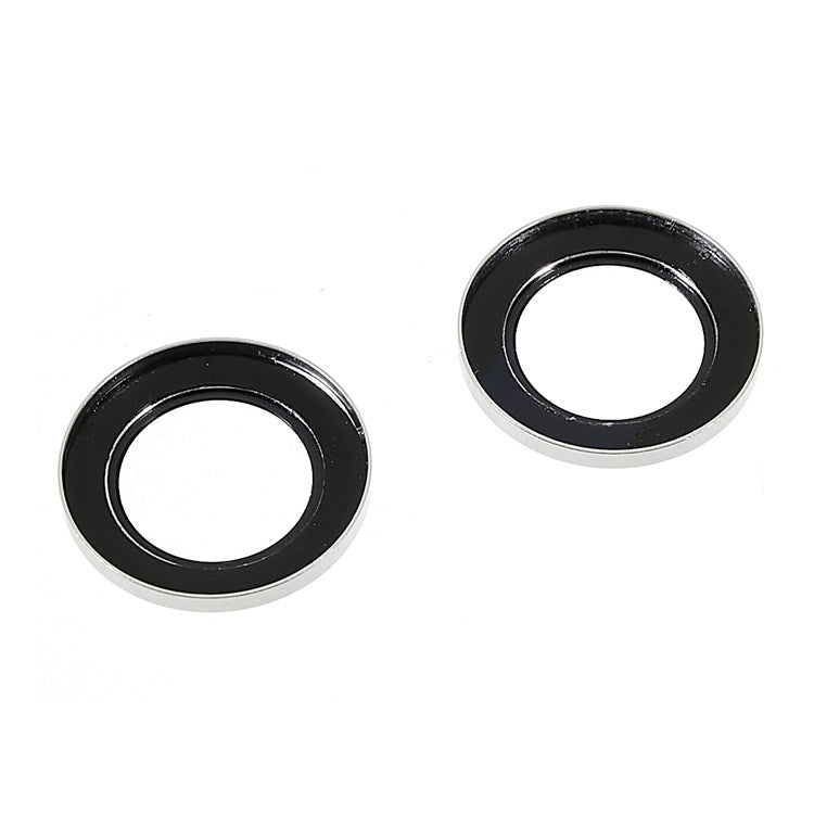 2Pcs / Set for iPhone 14 6.1 inch / 14 Plus 6.7 inch Glitter Rhinestone Camera Lens Protector Metal Ring Tempered Glass Lens Fim - Colorful Silver