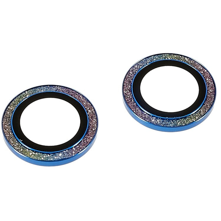 2Pcs / Set for iPhone 14 6.1 inch / 14 Plus 6.7 inch Glitter Rhinestone Camera Lens Protector Metal Ring Tempered Glass Lens Fim - Colorful Blue