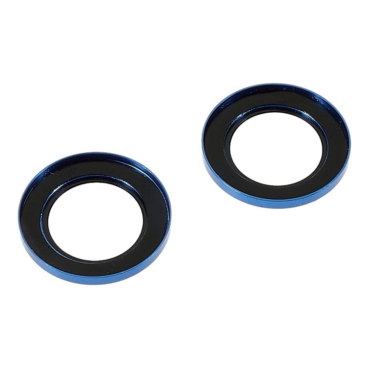 2Pcs / Set for iPhone 14 6.1 inch / 14 Plus 6.7 inch Glitter Rhinestone Camera Lens Protector Metal Ring Tempered Glass Lens Fim - Colorful Blue
