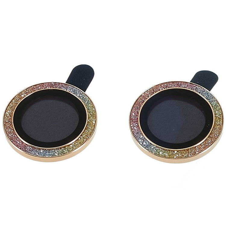 2Pcs / Set for iPhone 14 6.1 inch / 14 Plus 6.7 inch Glitter Rhinestone Camera Lens Protector Metal Ring Tempered Glass Lens Fim - Colorful Gold