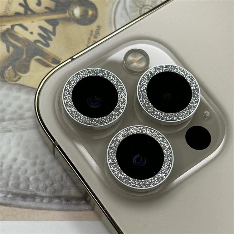 For iPhone 13 6.1 inch / 13 mini 2Pcs / Set Glitter Ring Design Anti-scratch Tempered Glass Camera Lens Protector Guard Film - Red