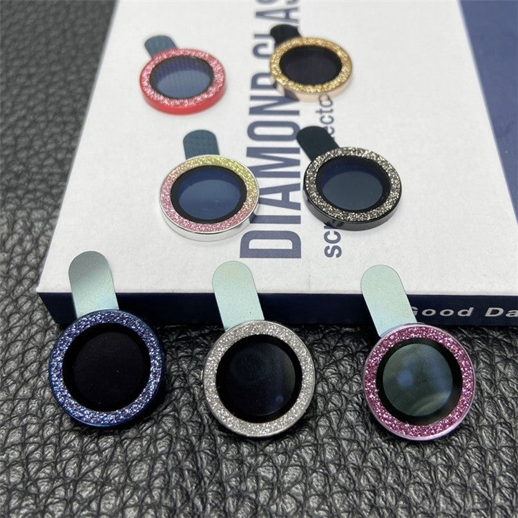 For iPhone 13 6.1 inch / 13 mini 2Pcs / Set Glitter Ring Design Anti-scratch Tempered Glass Camera Lens Protector Guard Film - Blue