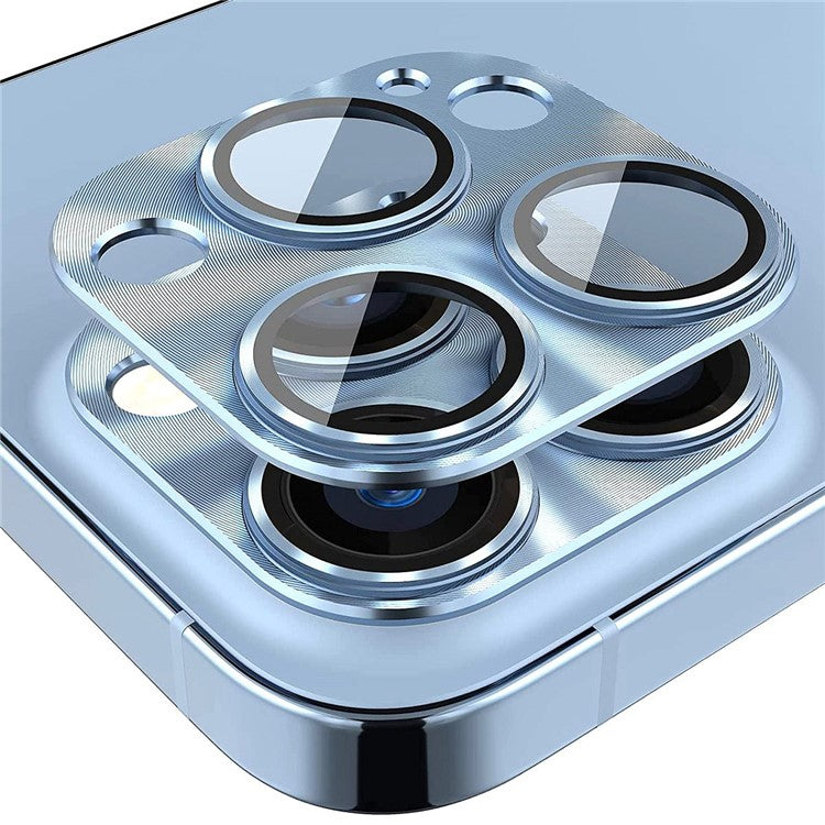 HAT PRINCE ENKAY For iPhone 14 Pro 6.1 inch / 14 Pro Max 6.7 inch Camera Lens Protector Aluminum Alloy + Tempered Glass Full Cover HD Clear Anti-scratch One-Piece Lens Film - Blue