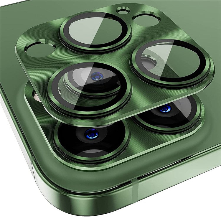 HAT PRINCE ENKAY For iPhone 14 Pro 6.1 inch / 14 Pro Max 6.7 inch Camera Lens Protector Aluminum Alloy + Tempered Glass Full Cover HD Clear Anti-scratch One-Piece Lens Film - Blackish Green