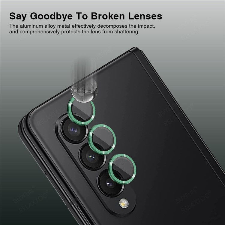 HAT PRINCE ENKAY For Samsung Galaxy Z Fold4 5G 1 Set Camera Lens Protector Tempered Glass Aluminum Alloy Ring HD Clear Lens Film - Black