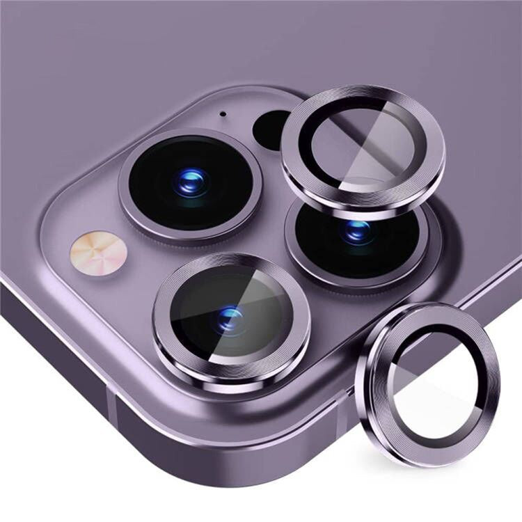 ENKAY HAT PRINCE For iPhone 14 Pro 6.1 inch / 14 Pro Max 6.7 inch 1 Set Camera Lens Film Ultra Clear Tempered Glass Aluminum Alloy Ring Lens Protector - Dark Purple