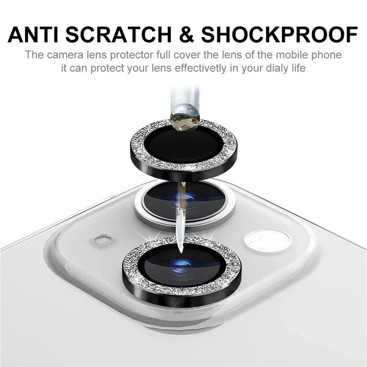 ENKAY HAT PRINCE Camera Lens Film for iPhone 14 6.1 inch / 14 Plus, 1 Set Glitter Decor Tempered Glass Aluminum Alloy Lens Protector - Baby Blue