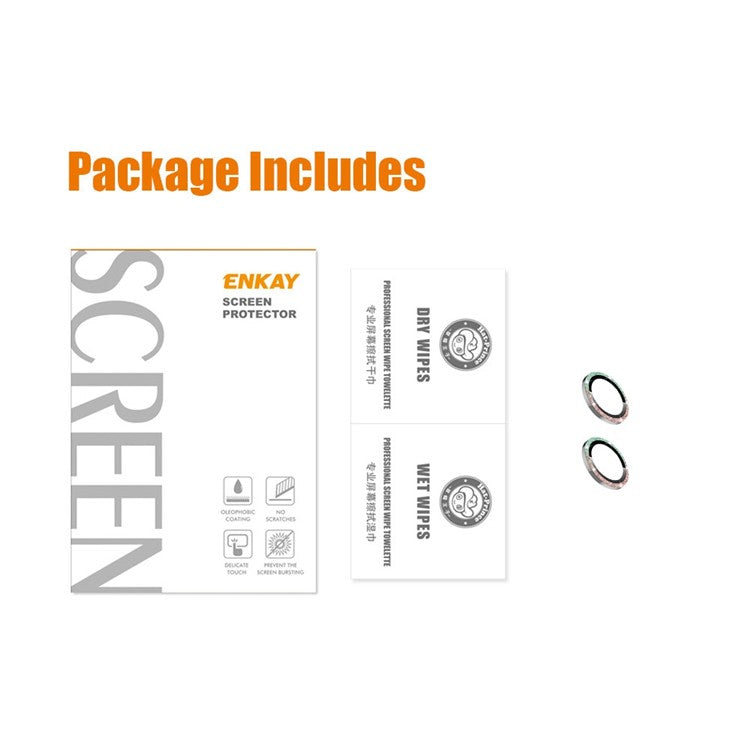 ENKAY HAT PRINCE Camera Lens Film for iPhone 14 6.1 inch / 14 Plus, 1 Set Glitter Decor Tempered Glass Aluminum Alloy Lens Protector - Blackish Green