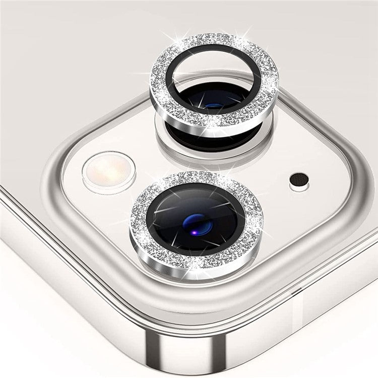 ENKAY HAT PRINCE Camera Lens Film for iPhone 14 6.1 inch / 14 Plus, 1 Set Glitter Decor Tempered Glass Aluminum Alloy Lens Protector - Silver
