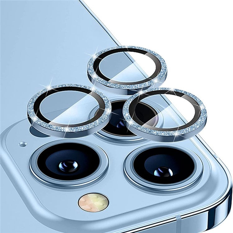 ENKAY HAT PRINCE For iPhone 14 Pro / 14 Pro Max 1 Set Camera Lens Protector Glitter Decor Tempered Glass Aluminum Alloy Film - Baby Blue