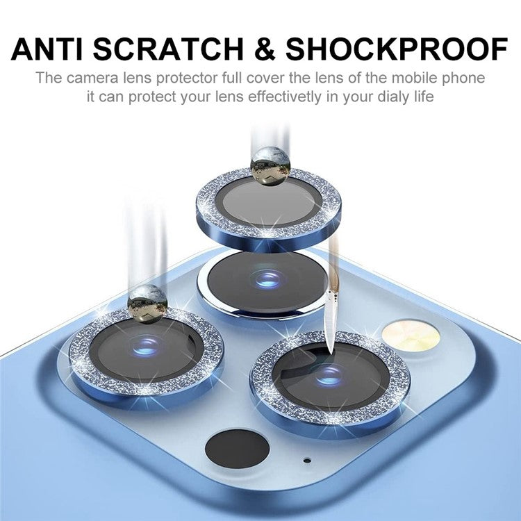 ENKAY HAT PRINCE For iPhone 14 Pro / 14 Pro Max 1 Set Camera Lens Protector Glitter Decor Tempered Glass Aluminum Alloy Film - Baby Blue