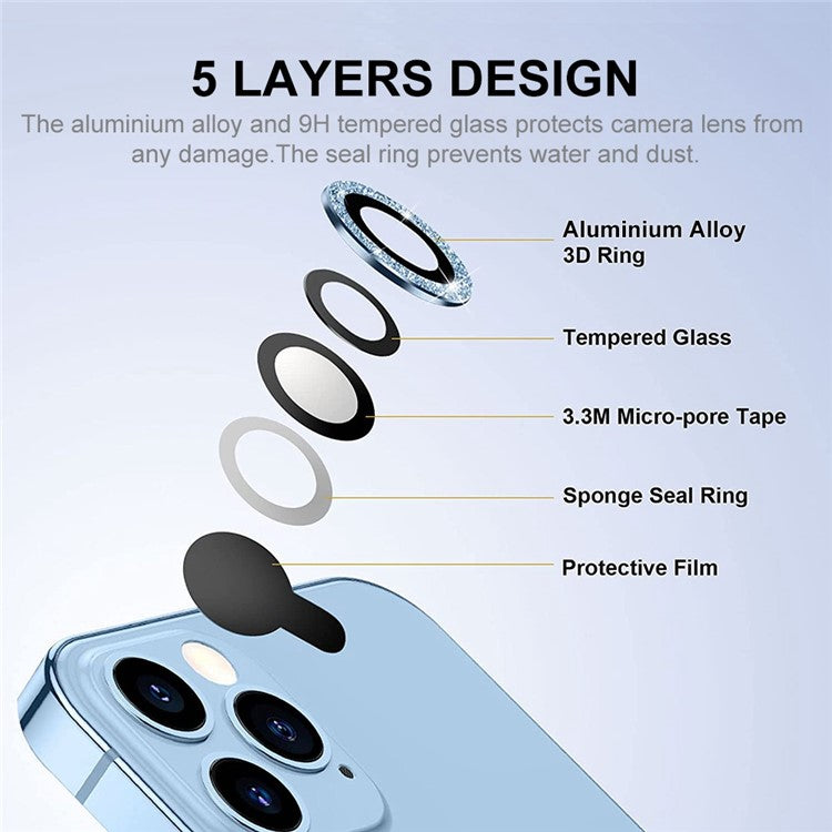 ENKAY HAT PRINCE For iPhone 14 Pro / 14 Pro Max 1 Set Camera Lens Protector Glitter Decor Tempered Glass Aluminum Alloy Film - Baby Blue