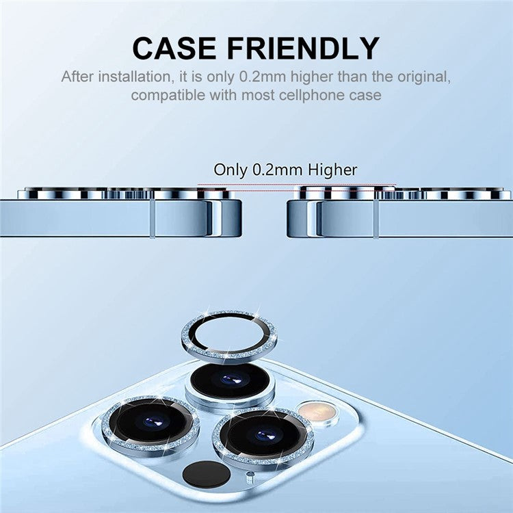 ENKAY HAT PRINCE For iPhone 14 Pro / 14 Pro Max 1 Set Camera Lens Protector Glitter Decor Tempered Glass Aluminum Alloy Film - Baby Blue