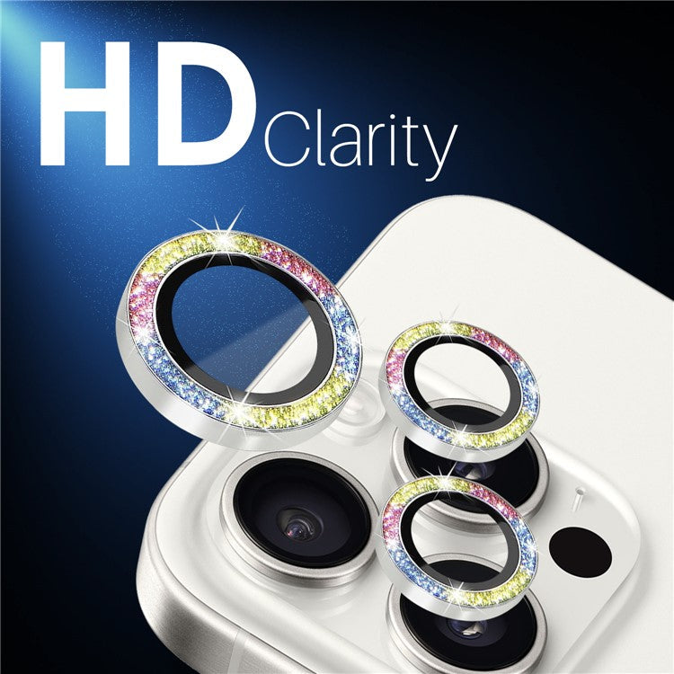 NORTHJO 2 Sets for iPhone 15 Pro / 15 Pro Max / 14 Pro / 14 Pro Max Lens Protector Glitter Ring Tempered Glass Lens Guard - Colorful