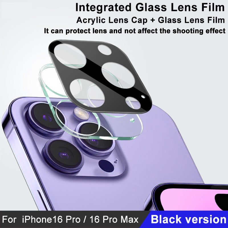 IMAK For iPhone 16 Pro / 16 Pro Max Tempered Glass Camera Lens Protector+Acrylic Lens Cap (Black Version)
