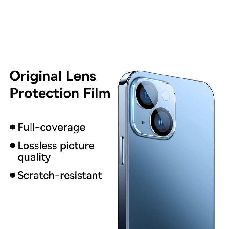 BASEUS 2Pcs / Set for iPhone 14 6.1 inch / 14 Plus 6.7 inch Full-Frame Lens Film 0.3mm Clear Wear-Resistant Tempered Glass+PC Camera Lens Protector
