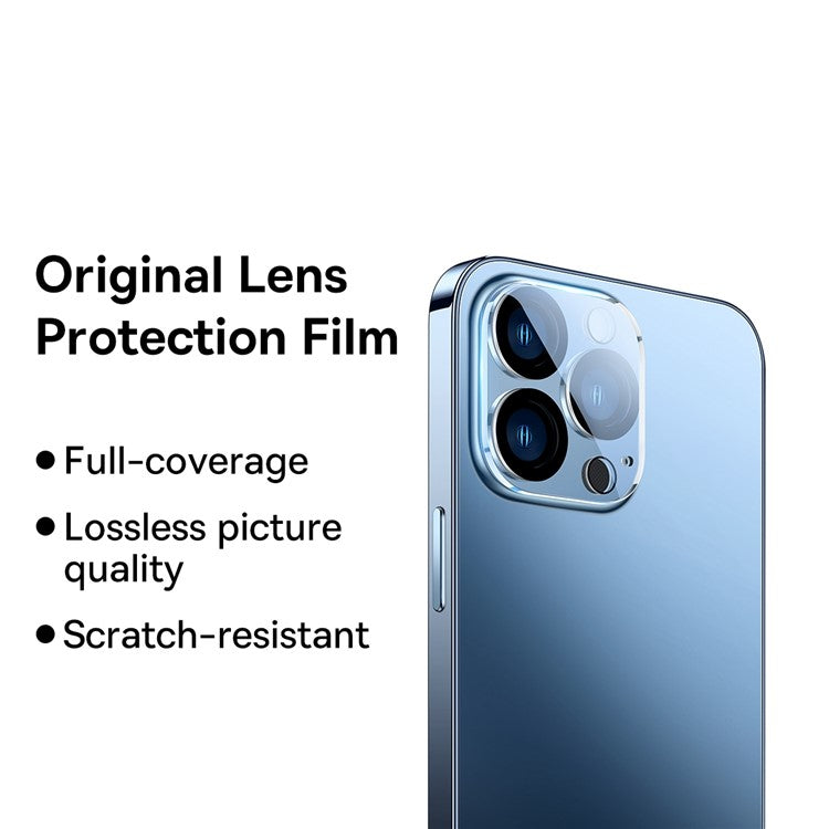 BASEUS 2Pcs / Set for iPhone 14 Pro 6.1 inch / 14 Pro Max 6.7 inch Full-frame Lens Film 0.3mm Clear Anti-explosion Anti-fingerprint Tempered Glass+PC Camera Lens Protector
