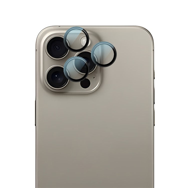 RURIHAI For iPhone 16 Pro / 16 Pro Max Tempered Glass AR Camera Lens Protector with Titanium Alloy Ring - Black