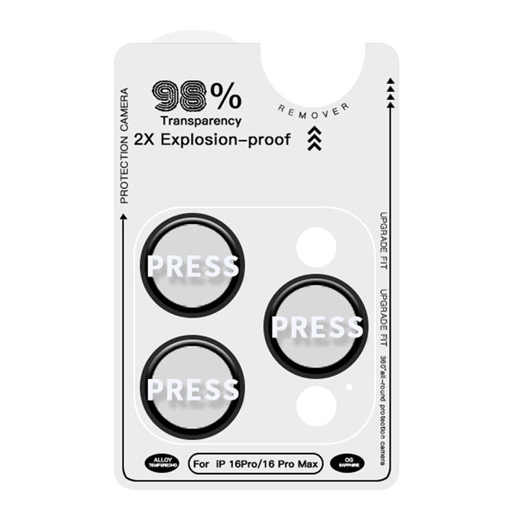 RURIHAI For iPhone 16 Pro / 16 Pro Max Tempered Glass AR Camera Lens Protector with Titanium Alloy Ring - Black