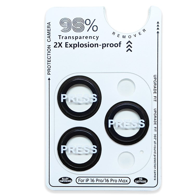 RURIHAI For iPhone 16 Pro / 16 Pro Max Tempered Glass AR Camera Lens Protector with Titanium Alloy Ring - Black