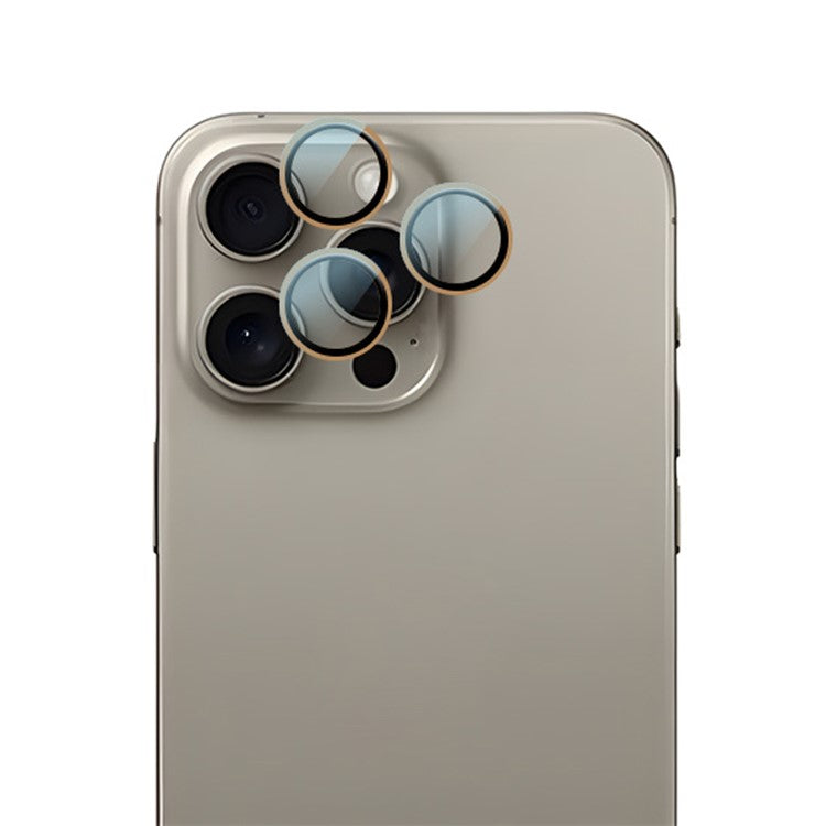 RURIHAI For iPhone 16 Pro / 16 Pro Max Tempered Glass AR Camera Lens Protector with Titanium Alloy Ring - Brown