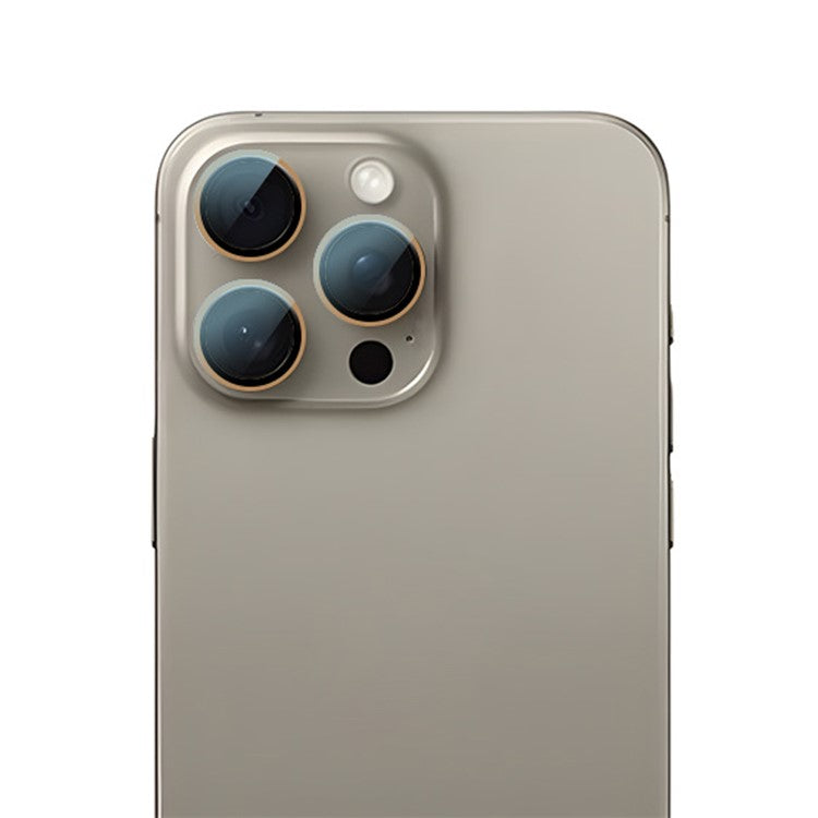 RURIHAI For iPhone 16 Pro / 16 Pro Max Tempered Glass AR Camera Lens Protector with Titanium Alloy Ring - Brown