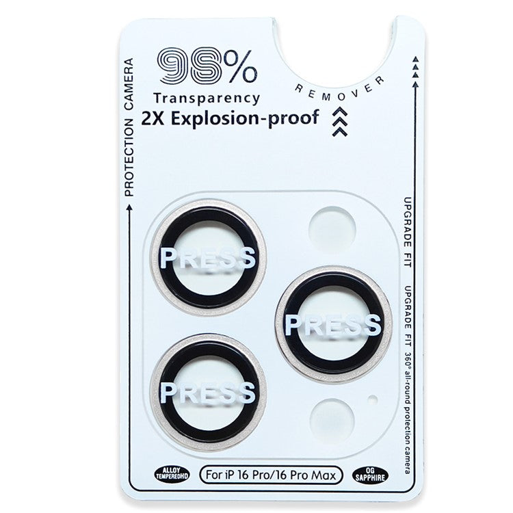 RURIHAI For iPhone 16 Pro / 16 Pro Max Tempered Glass AR Camera Lens Protector with Titanium Alloy Ring - Silver