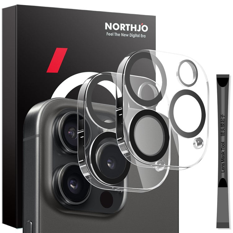 NORTHJO 2Pcs For iPhone 16 Pro / 16 Pro Max Camera Lens Protector Black Circles 3D Clear Tempered Glass Lens Film