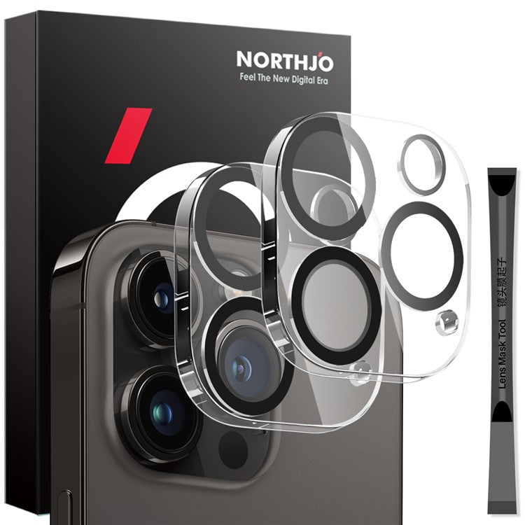NORTHJO 2Pcs For iPhone 14 Pro / 14 Pro Max Camera Lens Protector Black Circles HD Clear Tempered Glass Lens Film 3D Full Coverage